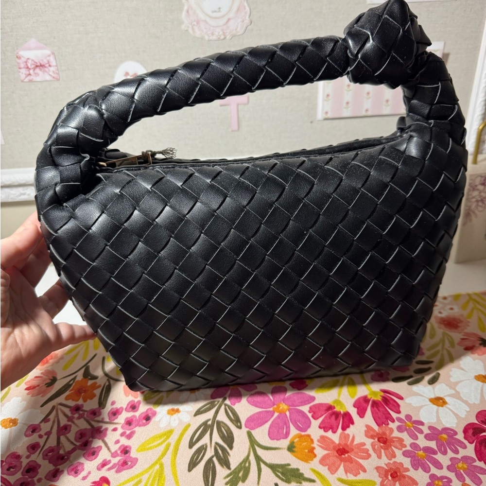 Black Woven Leather Bag